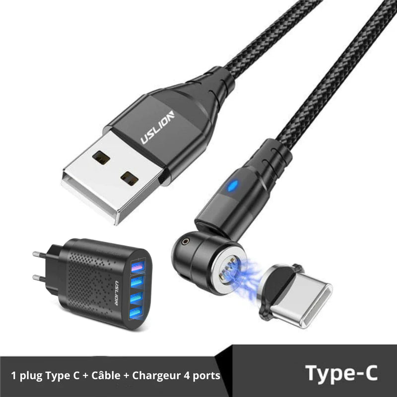 Chargeur ULTRA RAPIDE 3.0 + câble USB magnétique rotatif