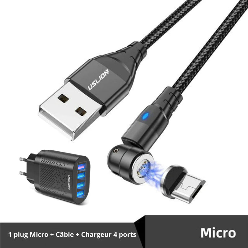 Chargeur ULTRA RAPIDE 3.0 + câble USB magnétique rotatif