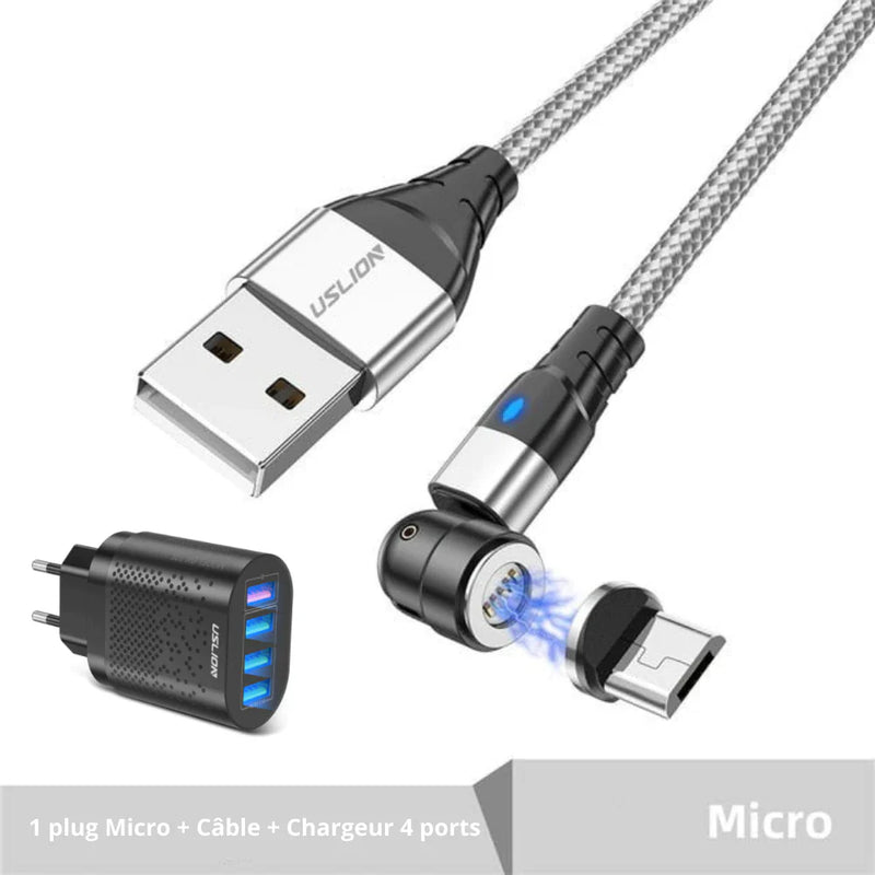 Chargeur ULTRA RAPIDE 3.0 + câble USB magnétique rotatif