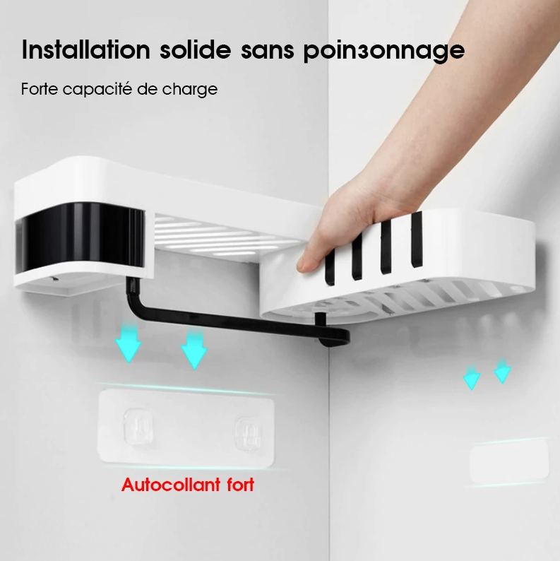 Etagère d'angle pour salle de bain - sans perçage