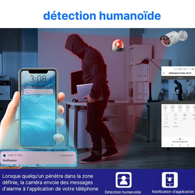 Hiseeu Caméra de sécurité 5MP étanche et vision nocturne