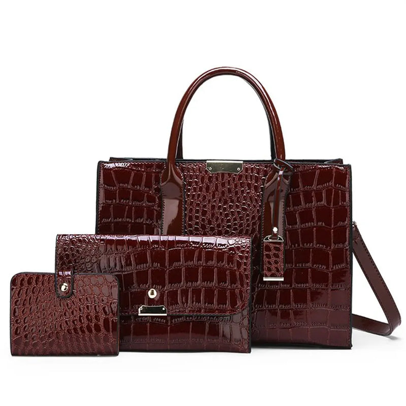 Ensemble Sac cabas croco avec porte-feuille et porte-carte