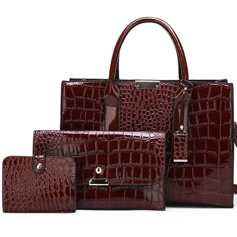 Ensemble Sac cabas croco avec porte-feuille et porte-carte