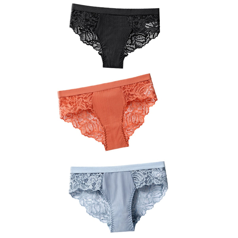 Lot de 3 Culottes féminines en coton à dentelle