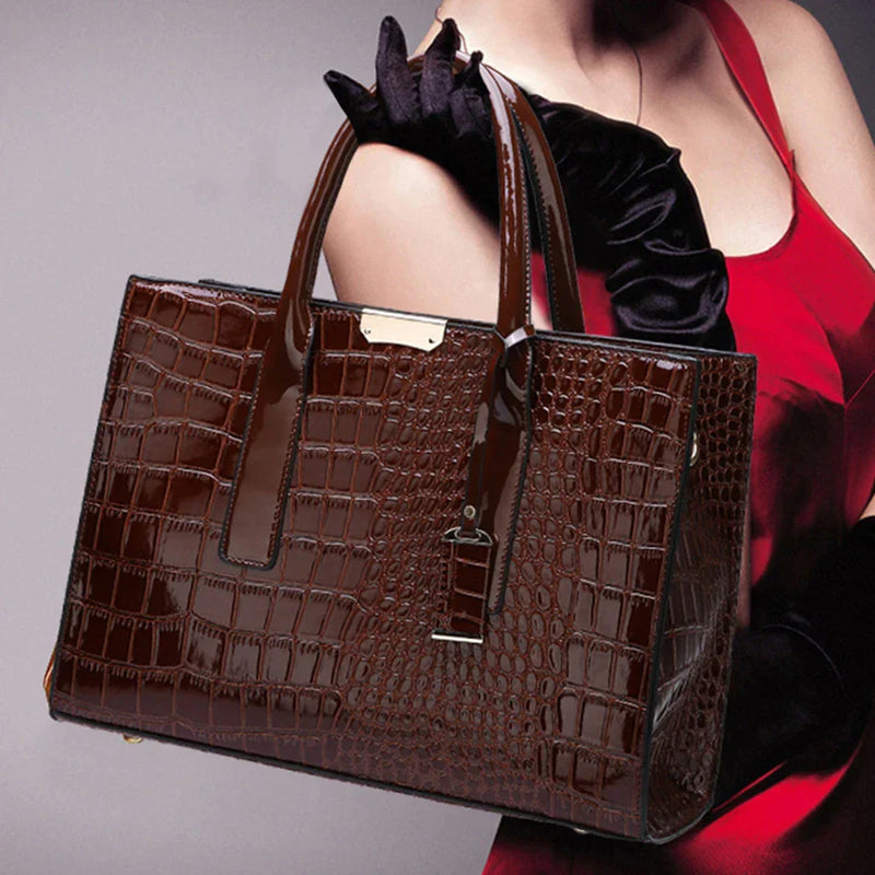 Ensemble Sac cabas croco avec porte-feuille et porte-carte