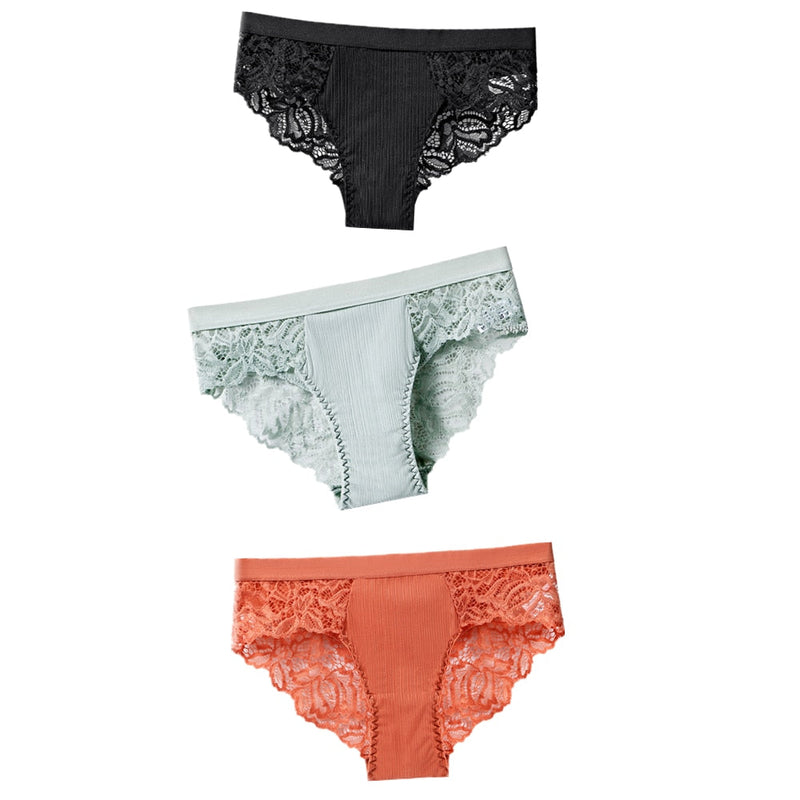 Lot de 3 Culottes féminines en coton à dentelle