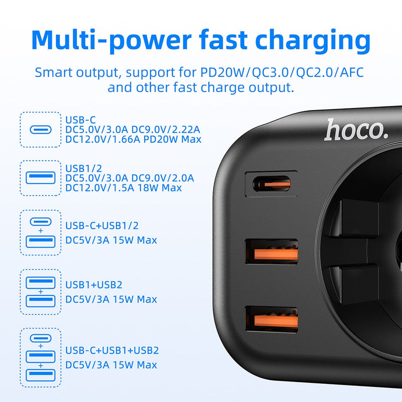 Multiprise charge rapide 4 en 1 - USB et USB Type C