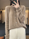 Cardigan tricot en laine à col rond pour femmes