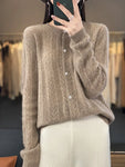 Cardigan tricot en laine à col rond pour femmes
