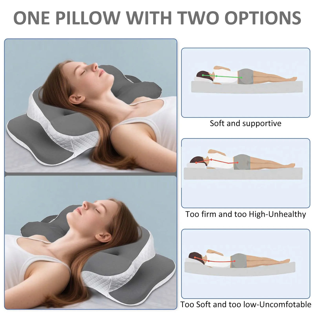 Oreiller Cervical en Mousse à Mémoire de Forme – Respirant, Ajustable & Effet Frais – Soutien du Cou pour Toutes Positions de Sommeil