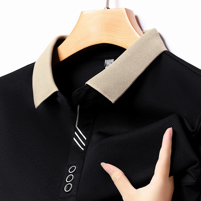 Polo à Manches Longues à Col Beige pour Homme