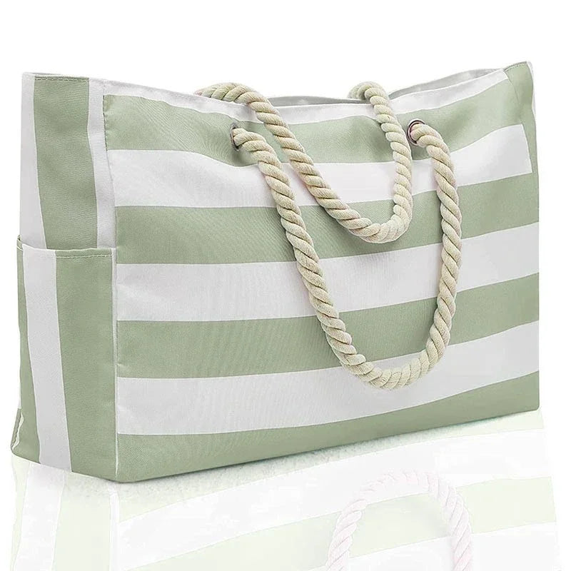 Tote Bag Plage Imperméable Rayures Femme — Grand Format 50x35cm