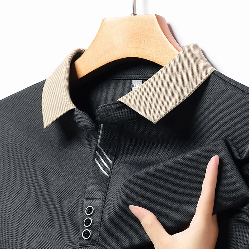 Polo à Manches Longues à Col Beige pour Homme