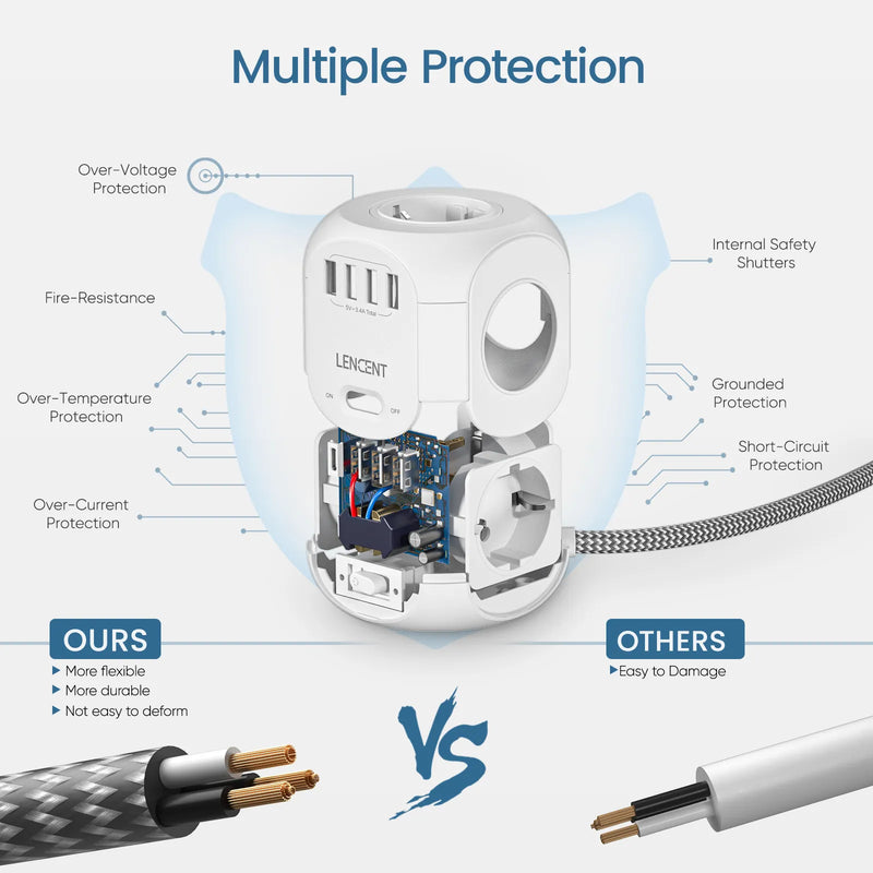 Multiprise Ralonge USB 8 en 1 CUBE