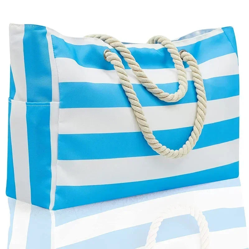 Tote Bag Plage Imperméable Rayures Femme — Grand Format 50x35cm