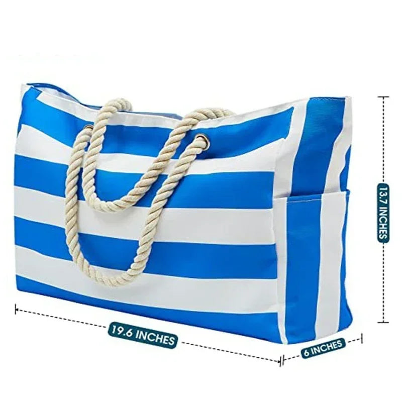 Tote Bag Plage Imperméable Rayures Femme — Grand Format 50x35cm
