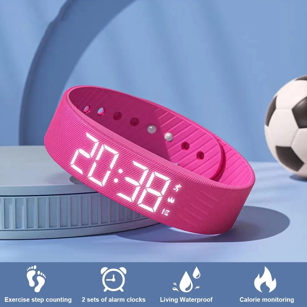 Bracelet Intelligent LED Étanche – Smartband avec Podomètre, Montre Numérique et Alarme Vibrante