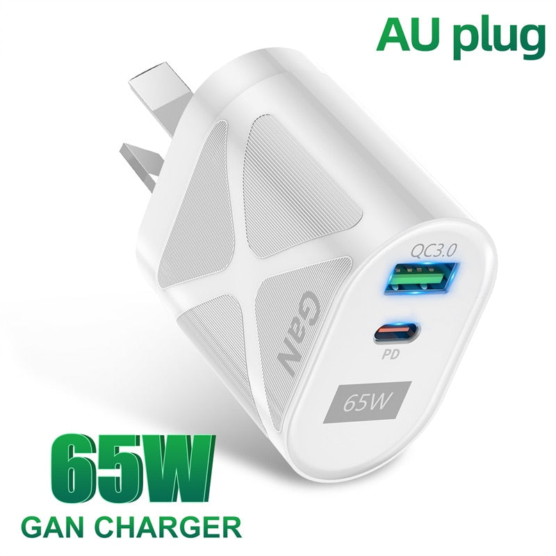 Chargeur rapide 65W 2 en 1 - USB et USB Type C