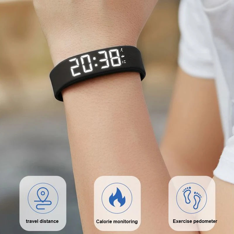 Bracelet Intelligent LED Étanche – Smartband avec Podomètre, Montre Numérique et Alarme Vibrante