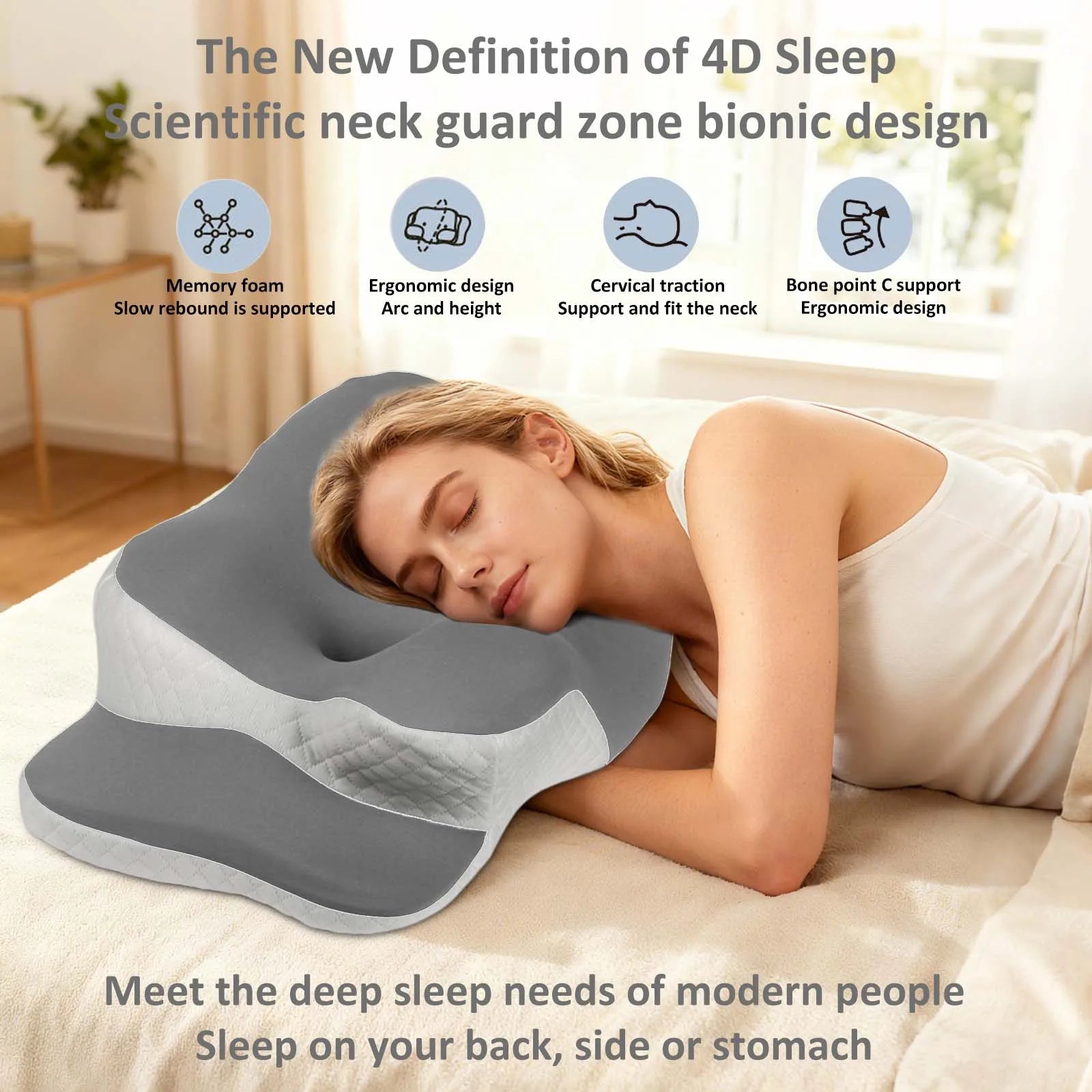 Oreiller Cervical en Mousse à Mémoire de Forme – Respirant, Ajustable & Effet Frais – Soutien du Cou pour Toutes Positions de Sommeil
