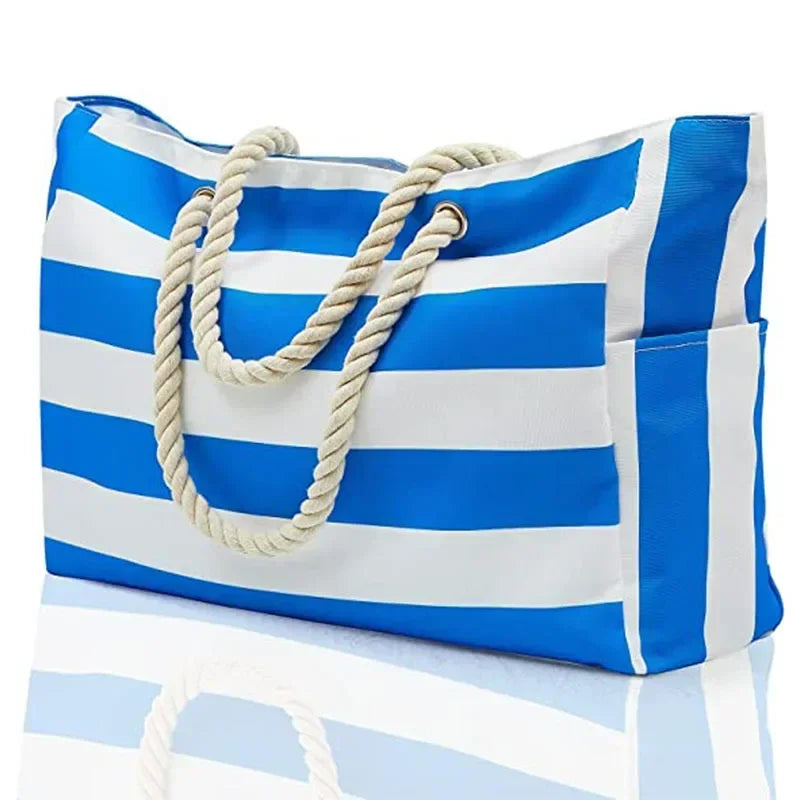 Tote Bag Plage Imperméable Rayures Femme — Grand Format 50x35cm