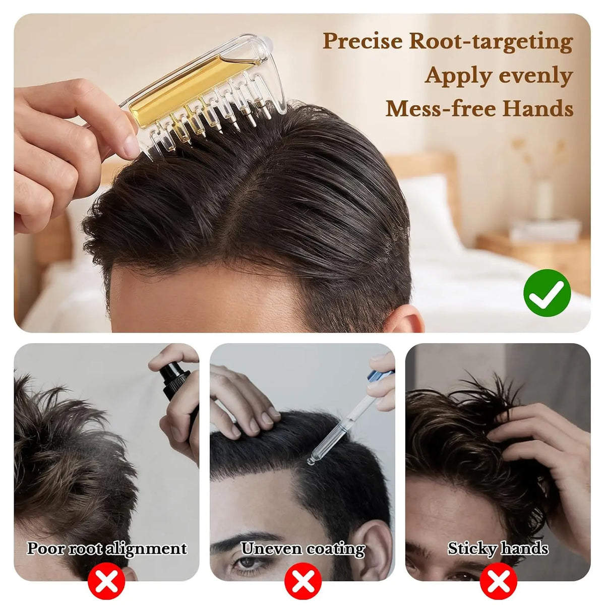 Peigne Applicateur d’Huile Capillaire pour Cuir Chevelu avec Réservoir Intégré & Dents Métalliques Rotatives – 1 ACHETÉ = 1 OFFERT