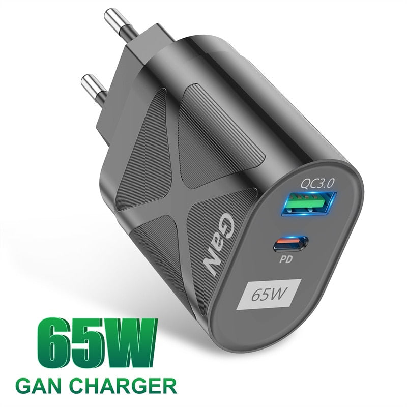 Chargeur rapide 65W 2 en 1 - USB et USB Type C