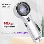 Loupe HD 60X Rechargeable avec LED et UV – Mini Microscope pour Bijoux, Antiquités, Lecture et Électronique
