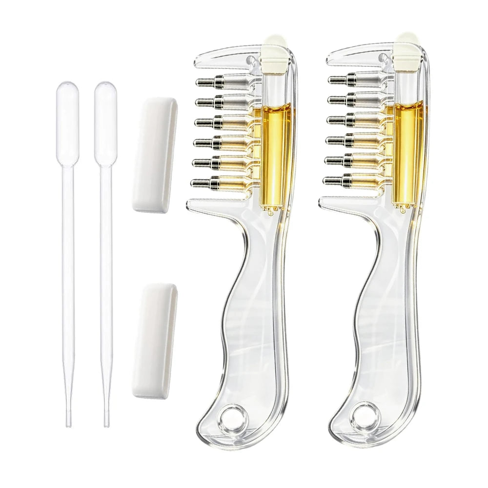 Peigne Applicateur d’Huile Capillaire pour Cuir Chevelu avec Réservoir Intégré & Dents Métalliques Rotatives – 1 ACHETÉ = 1 OFFERT