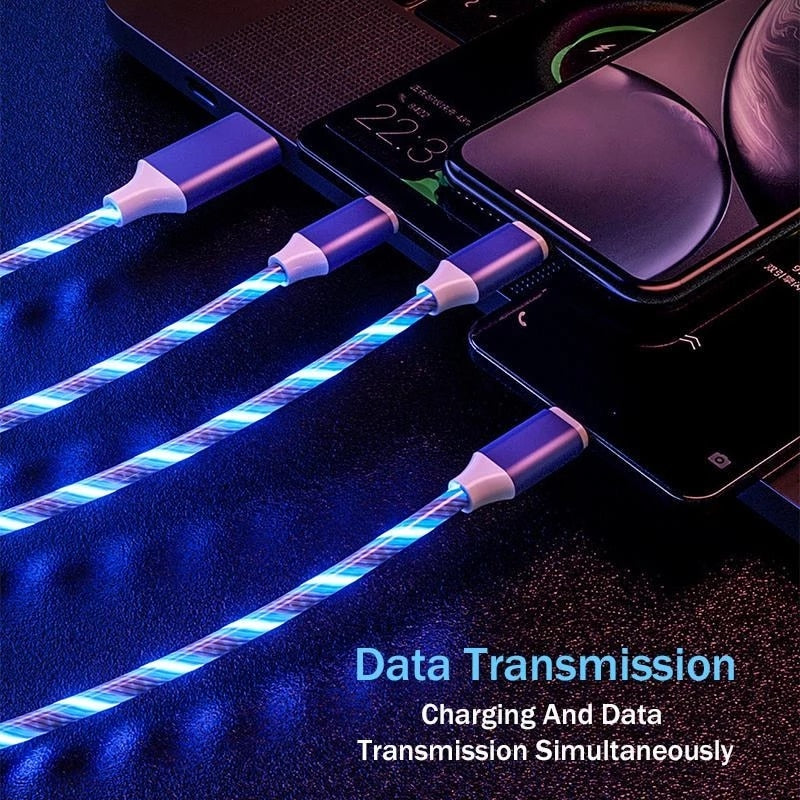 Câble de recharge 3 en 1 Lumineux - Chargez jusqu'à 3 appareils en même temps !