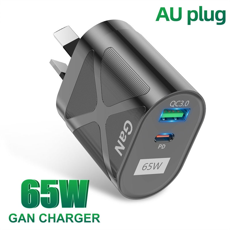 Chargeur rapide 65W 2 en 1 - USB et USB Type C