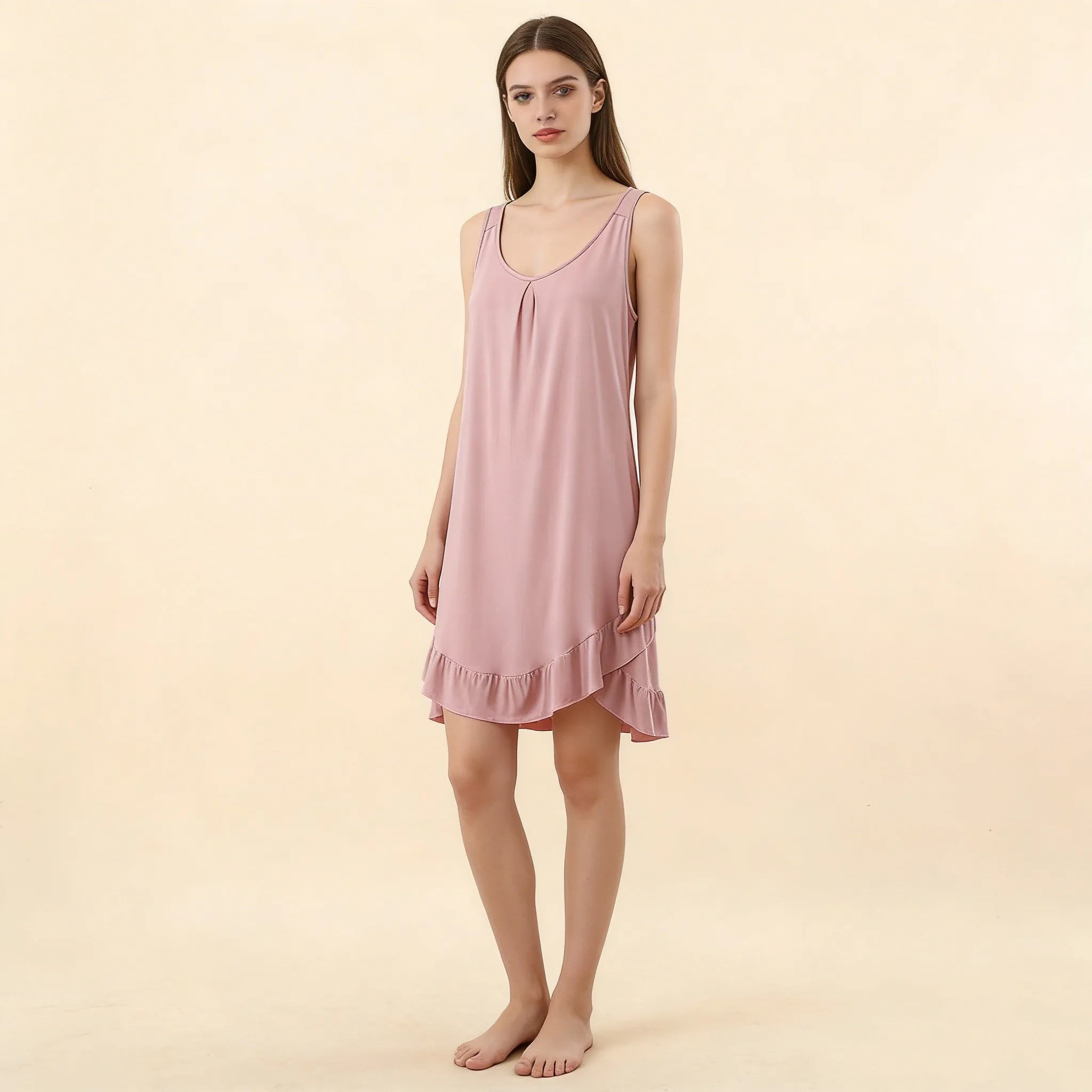 Robe de Nuit Femme en Modal – Col V à Volants, Coupe Ample et Confort Grande Taille