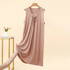 Robe de Nuit Femme en Modal – Col V à Volants, Coupe Ample et Confort Grande Taille