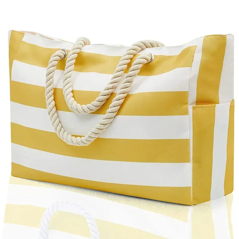 Tote Bag Plage Imperméable Rayures Femme — Grand Format 50x35cm