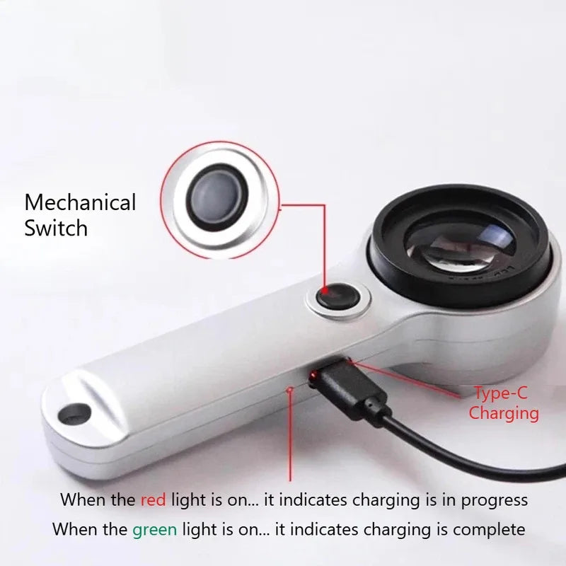 Loupe HD 60X Rechargeable avec LED et UV – Mini Microscope pour Bijoux, Antiquités, Lecture et Électronique