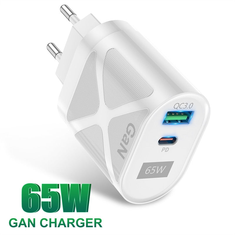 Chargeur rapide 65W 2 en 1 - USB et USB Type C