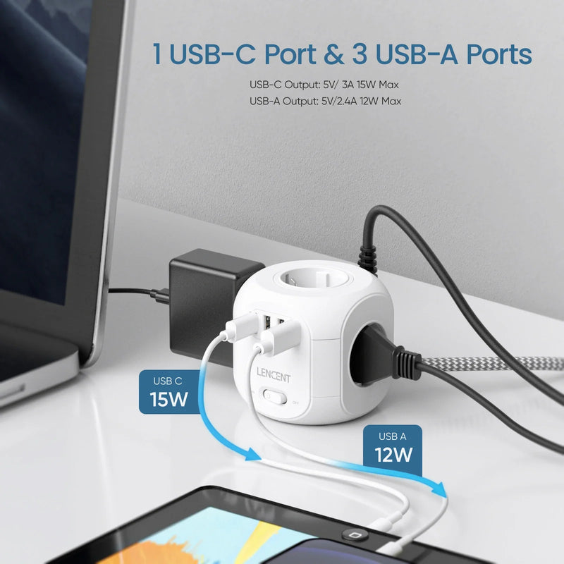 Multiprise Ralonge USB 8 en 1 CUBE