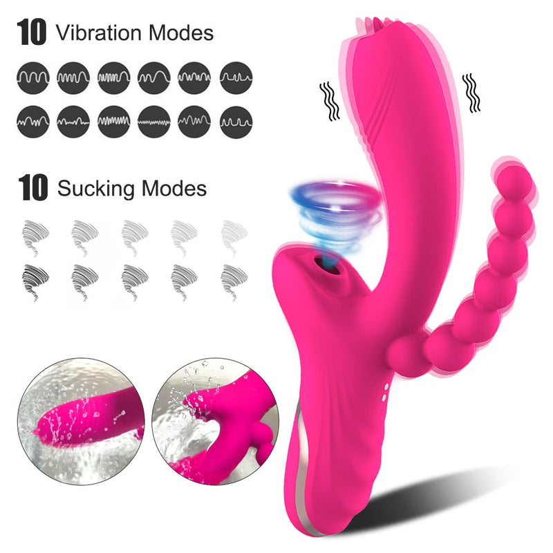 SENSUAL PEARLS - Vibromasseur 4 en 1 : vibration, lèche, succion et perles anales