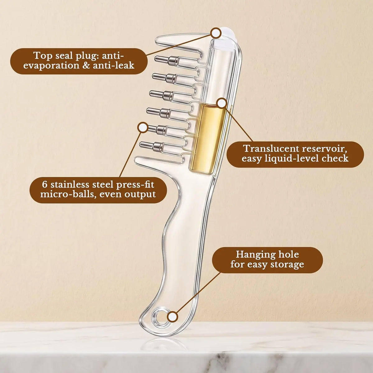 Peigne Applicateur d’Huile Capillaire pour Cuir Chevelu avec Réservoir Intégré & Dents Métalliques Rotatives – 1 ACHETÉ = 1 OFFERT