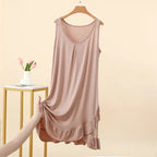 Robe de Nuit Femme en Modal – Col V à Volants, Coupe Ample et Confort Grande Taille
