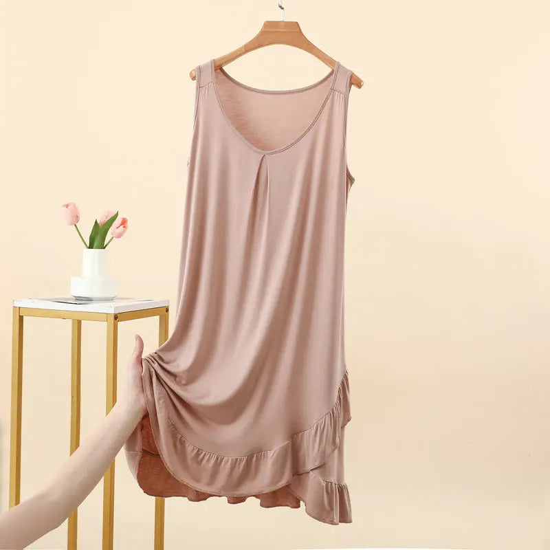 Robe de Nuit Femme en Modal – Col V à Volants, Coupe Ample et Confort Grande Taille
