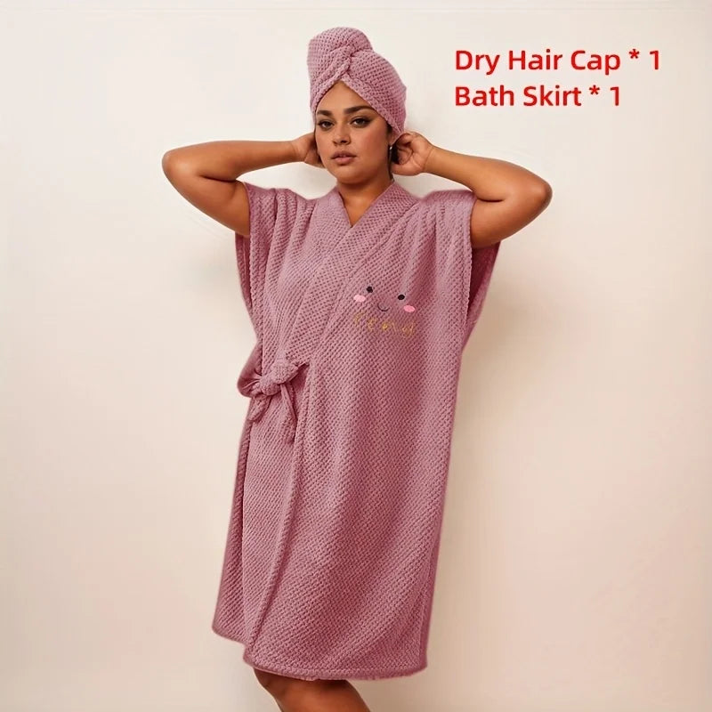 Ensemble 2PCS en Microfibre Absorbante – Peignoir Moelleux & Turban pour Cheveux, Idéal pour Spa et Maison