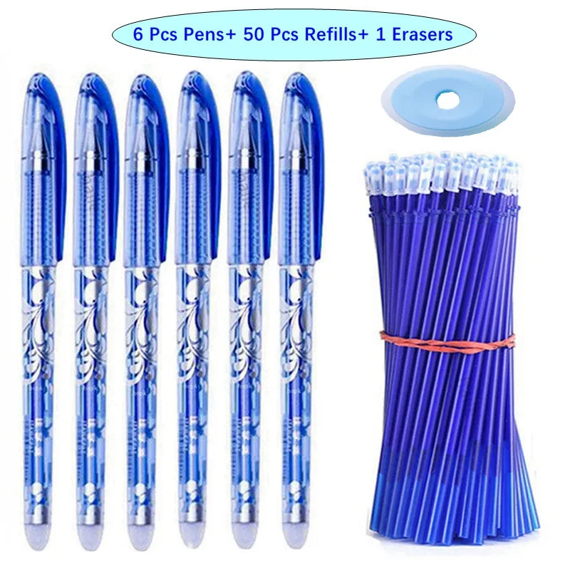 6x Stylos Gel effaçables + 50 recharges - Gomme OFFERTE