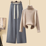 Ensemble 3PCS Col roulé, Pantalon ample & Cardigan - Chaud & Doux