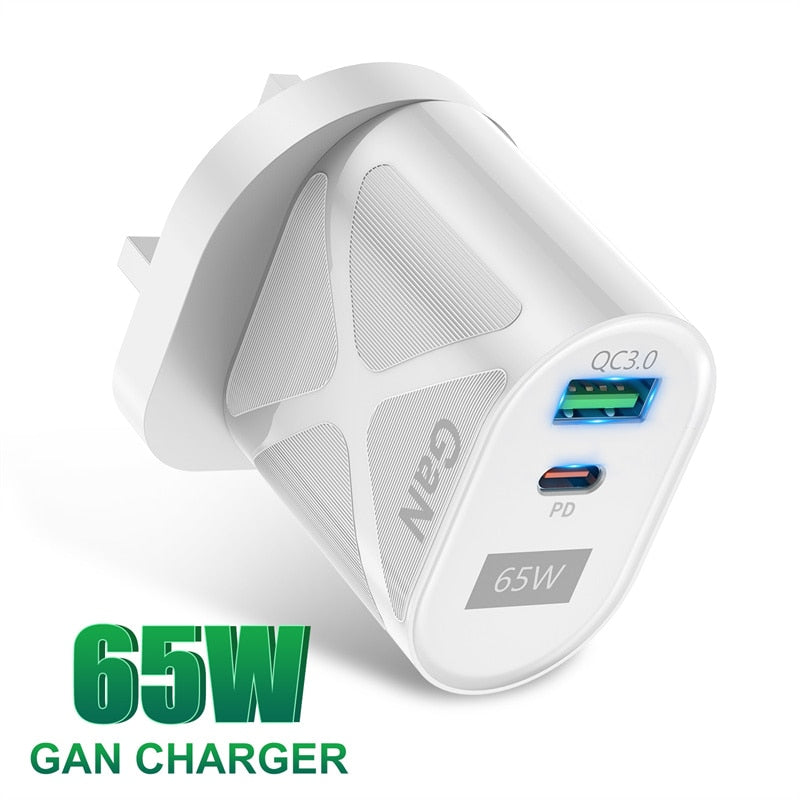 Chargeur rapide 65W 2 en 1 - USB et USB Type C