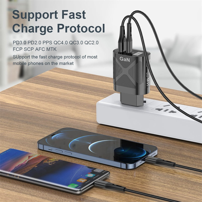 Chargeur rapide 65W 2 en 1 - USB et USB Type C