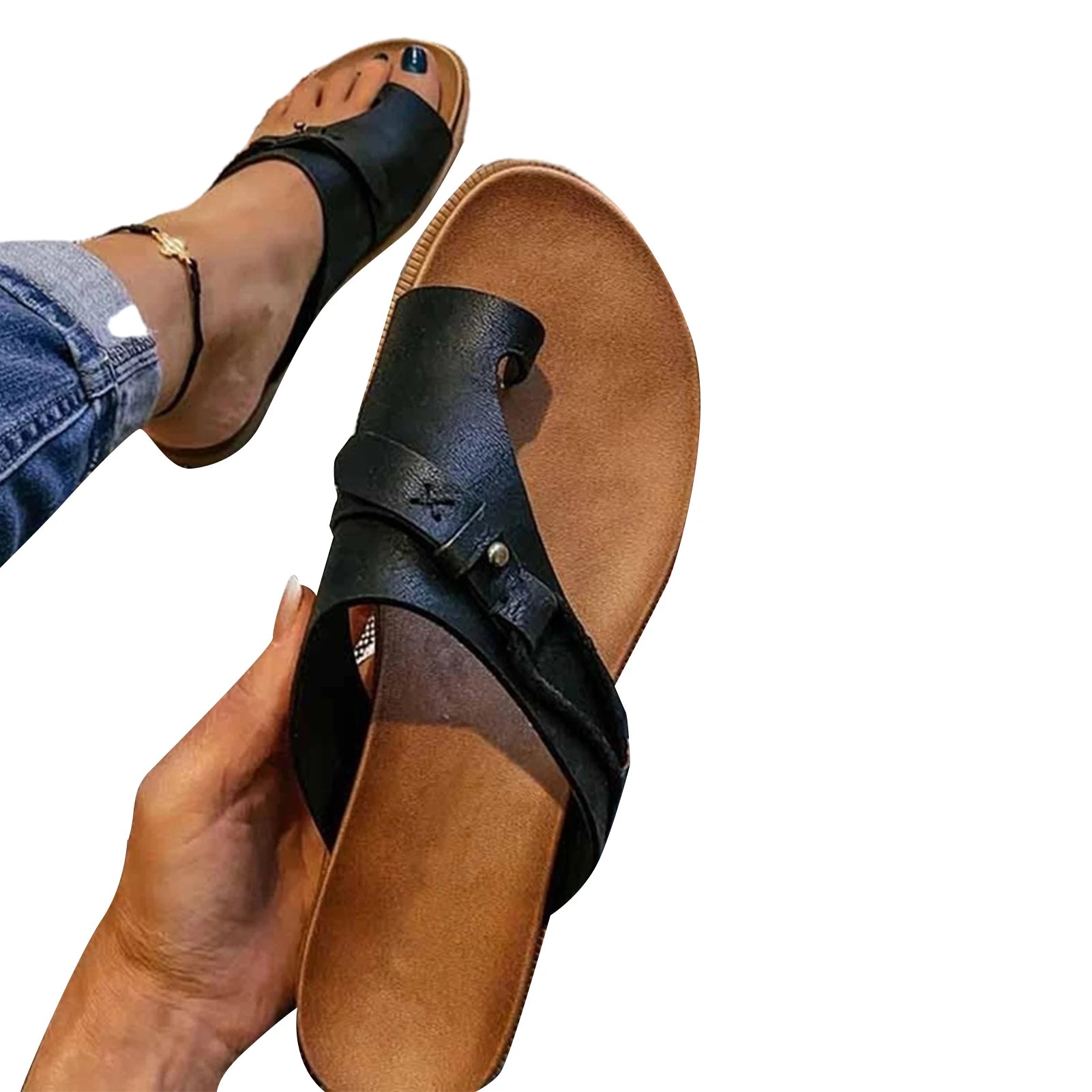 Sandales à Cuir PU avec Boucle d'Orteil et Détail Sangle