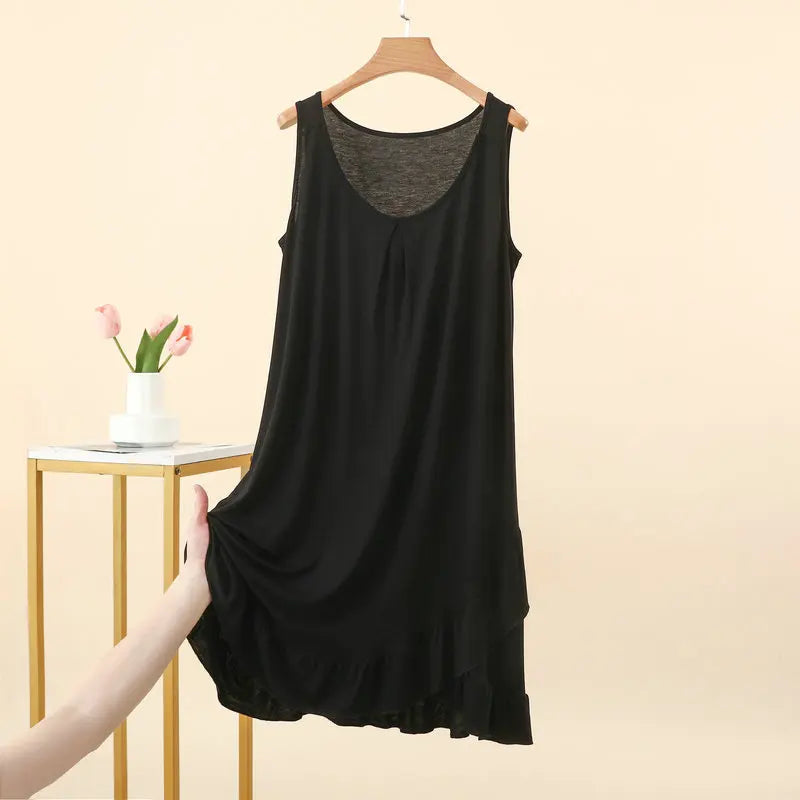 Robe de Nuit Femme en Modal – Col V à Volants, Coupe Ample et Confort Grande Taille