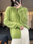 Cardigan tricot en laine à col rond pour femmes