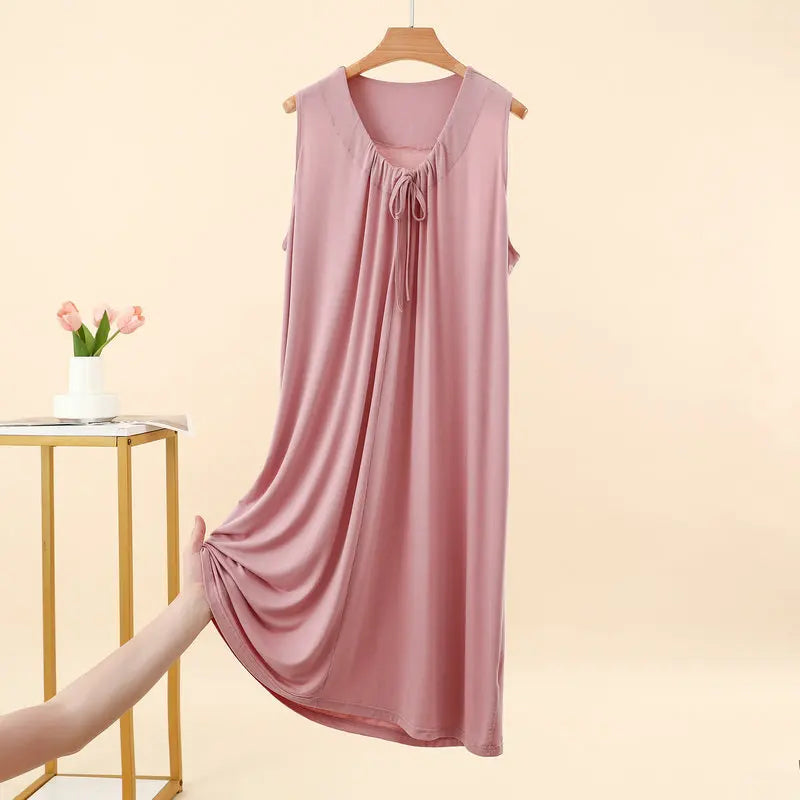 Robe de Nuit Femme en Modal – Col V à Volants, Coupe Ample et Confort Grande Taille